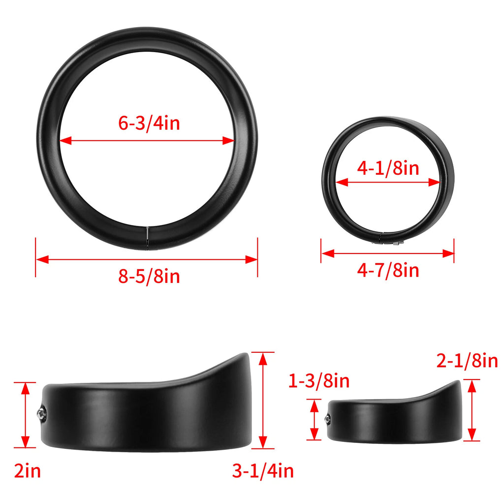 7" Headlight & 4.5" Fog Lamp Visor Trim Ring Bezel for Harley Road King
