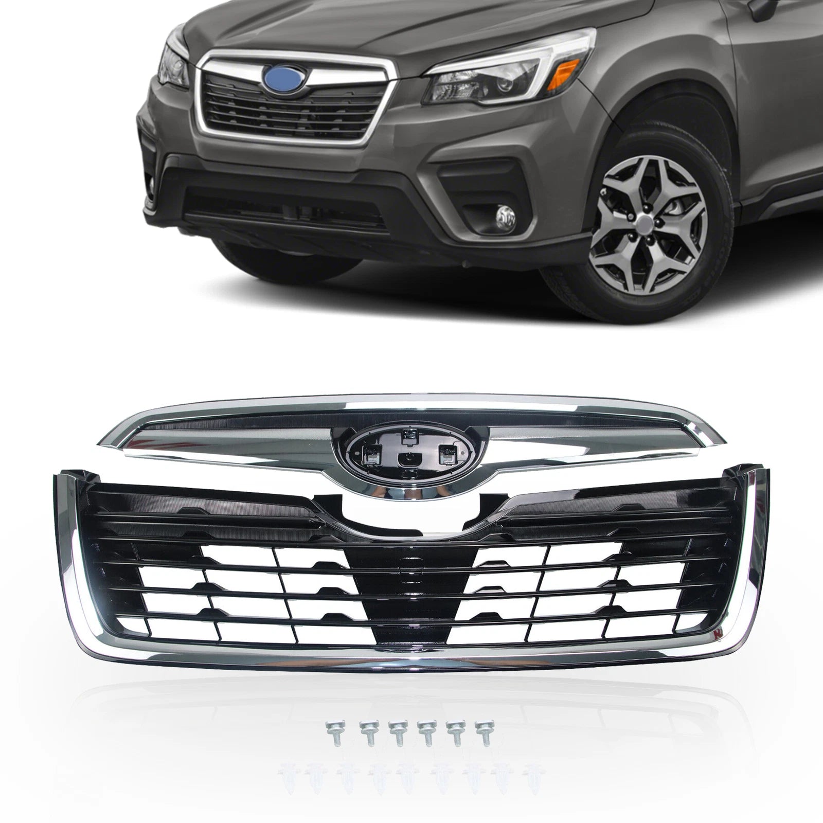 Glossy Black Grille Assembly with Chrome Trim for Subaru Forester (2019–2021)