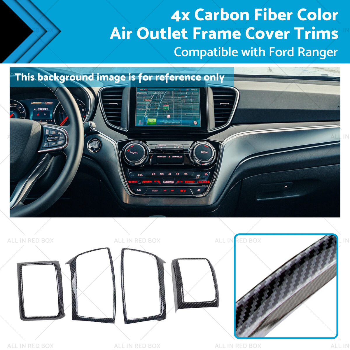 4X Carbon Fiber Air Outlet Frame Cover Trim for Ford Ranger (2015–2022)