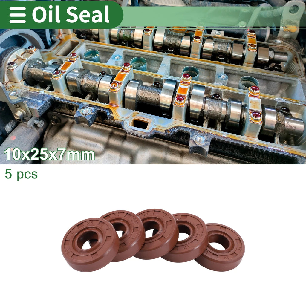 Set of 5 Oil Seal Ring 10x25x7mm for Various Models (Fluorine Rubber)