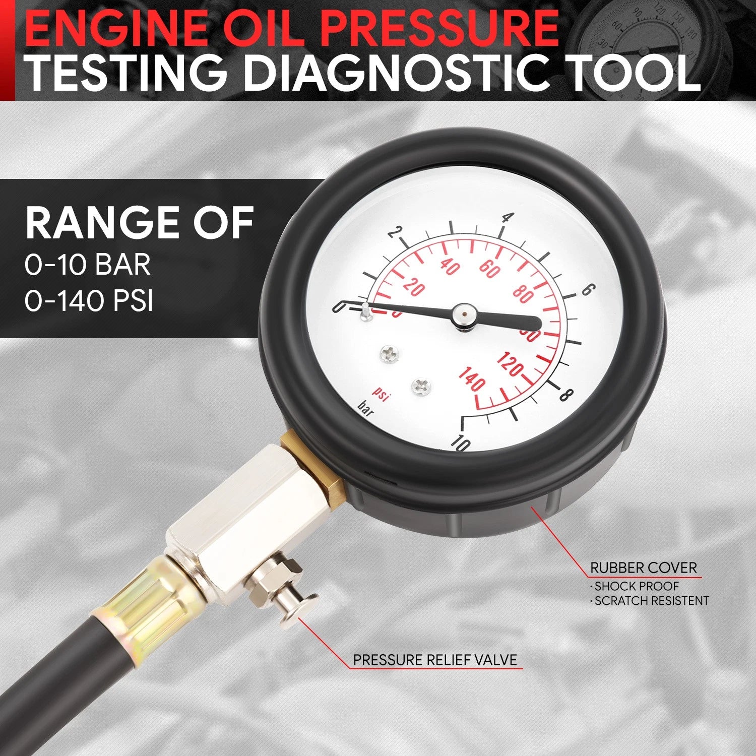 13 Pcs Engine Oil Pressure Test Kit with Dual Range Scale Gauge