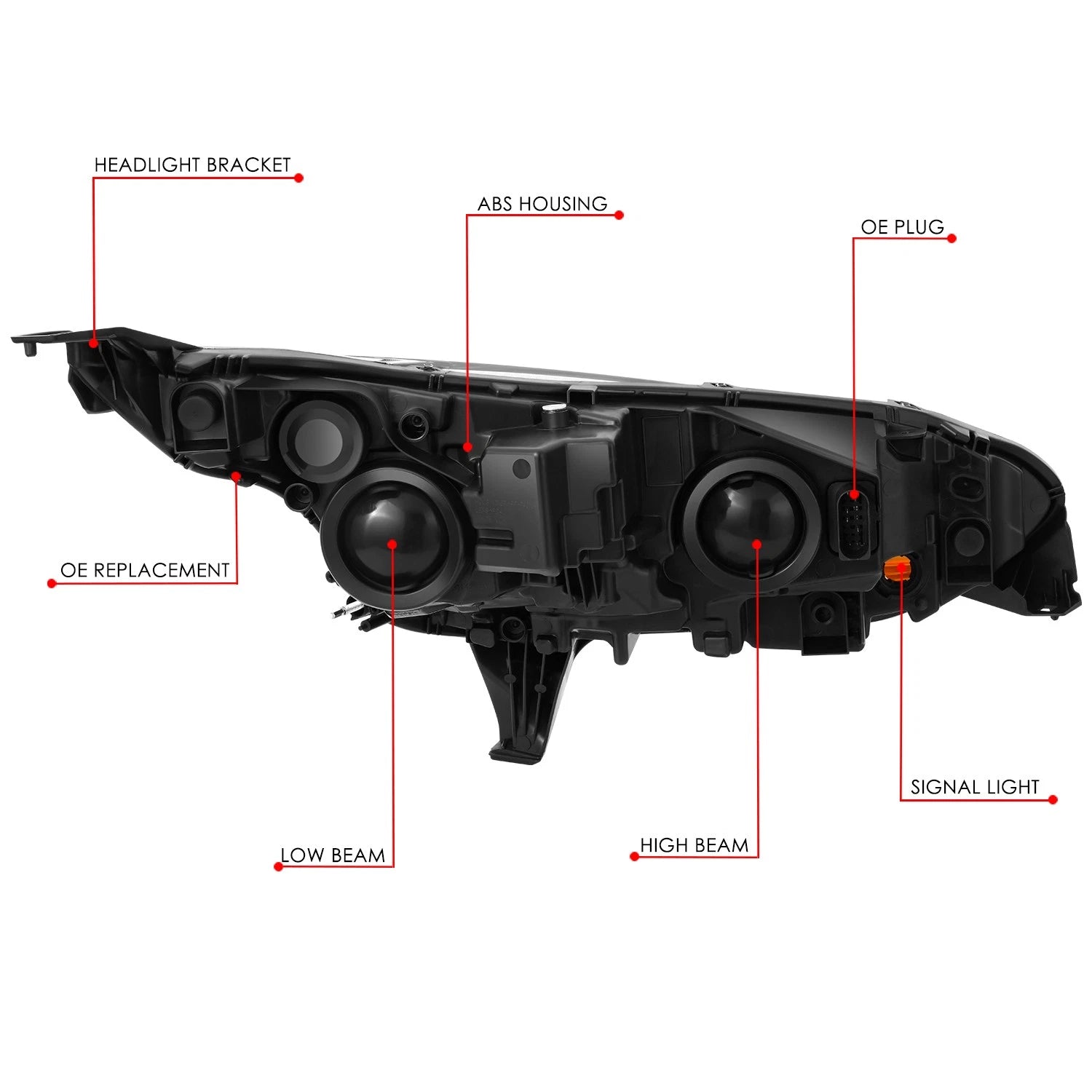 Right Chrome Housing Headlight Lamp for Ford Transit Connect (2014–2018)