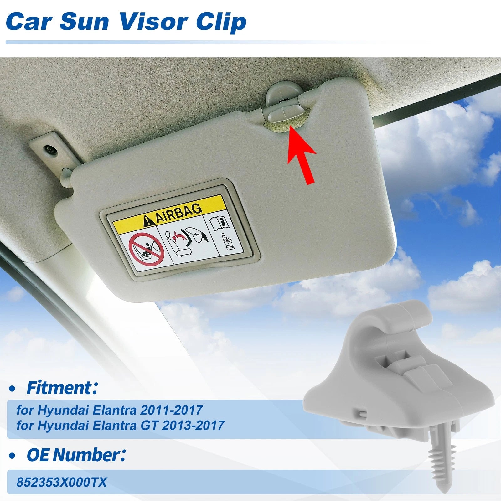Sun Visor Clip for Hyundai Elantra (2011–2017) Gray No. 852353X000TX