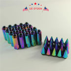 Set of 20 Neo Chrome Spiked Extended Tuner Lug Nuts for Wheels 60mm