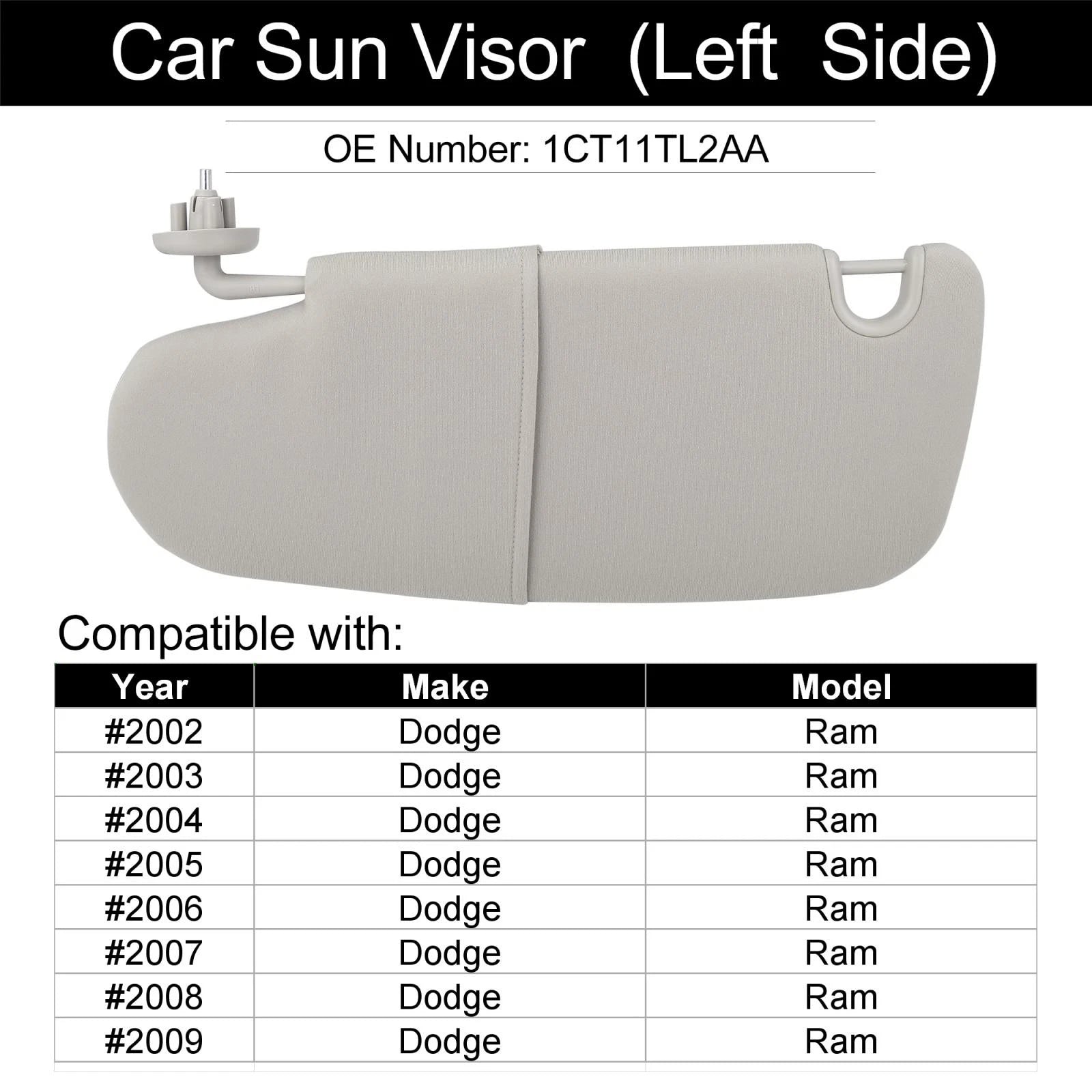 Left Driver Side Sun Visor for Dodge Ram 1500 2500 (2002–2009) 1CT11TL2AA Gray
