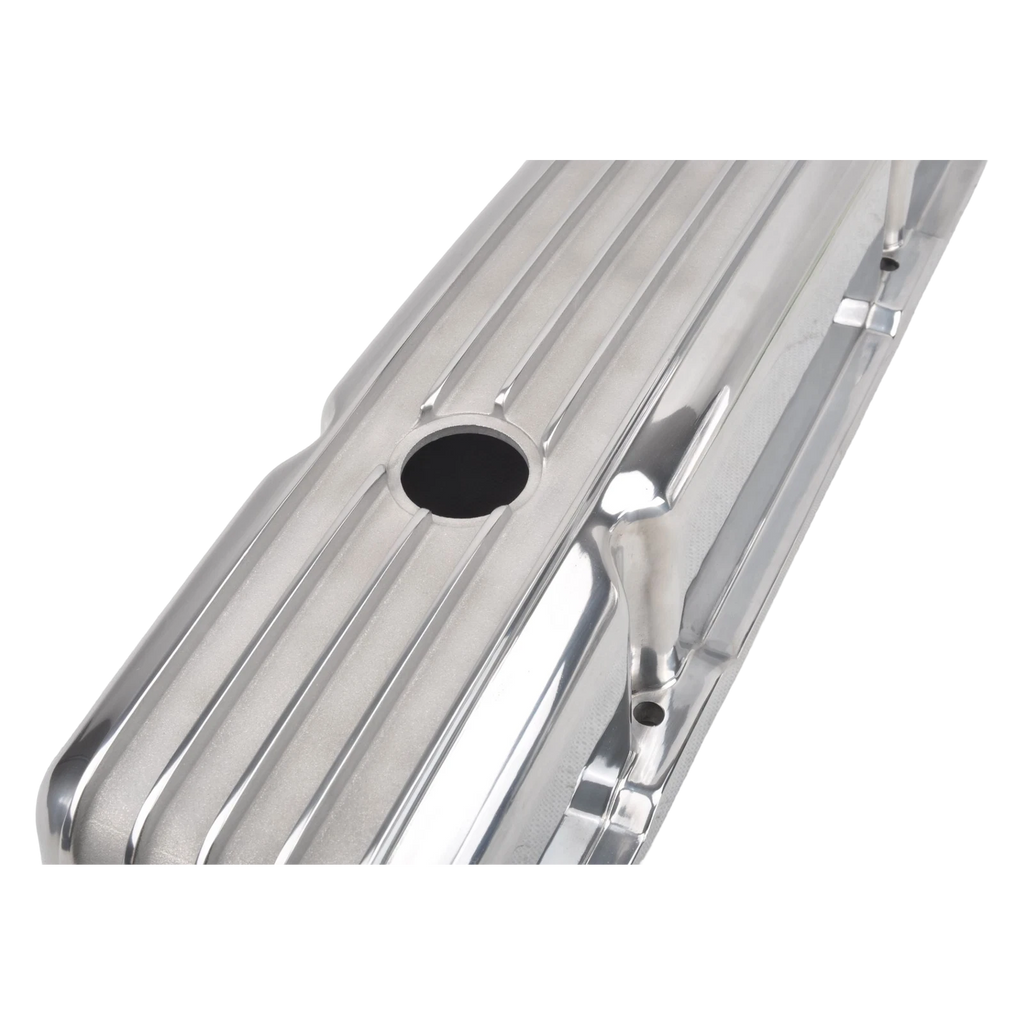 Retro Finned Polished Aluminum Short Valve Covers for SBC Chevy 350 400 (1958–1986)