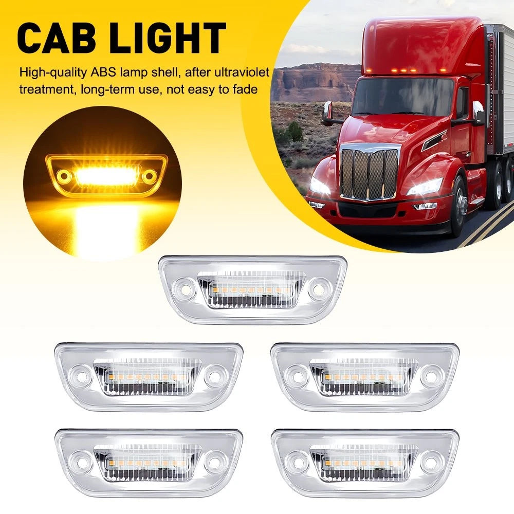 5X Clear Amber 9 LED Cab Top Roof Marker Lights for Kenworth T680, Peterbilt 579 (2017–2023)