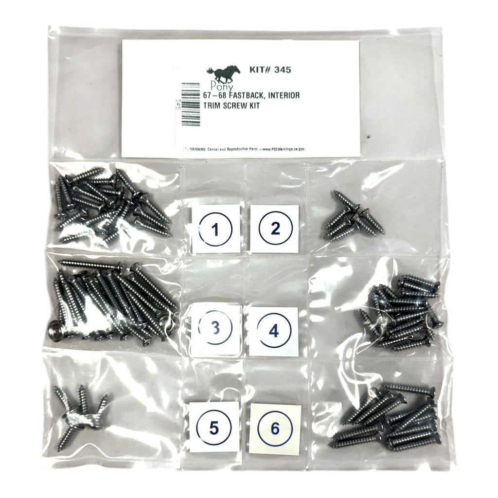 Interior Trim Screw Hardware Kit for 1967–1968 Ford Mustang Fastback