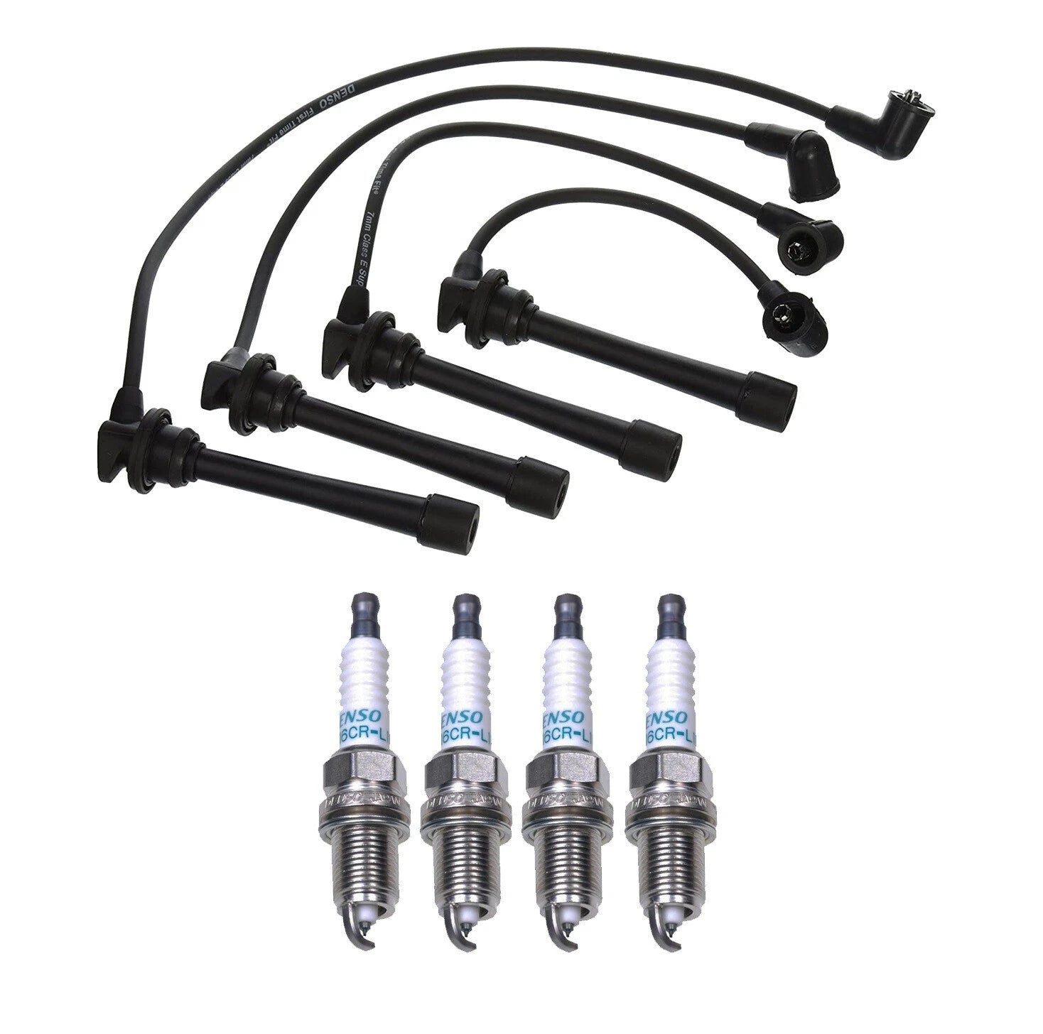 Denso 7mm Wire Set & 4 Iridium Spark Plugs for Kia Hyundai L4