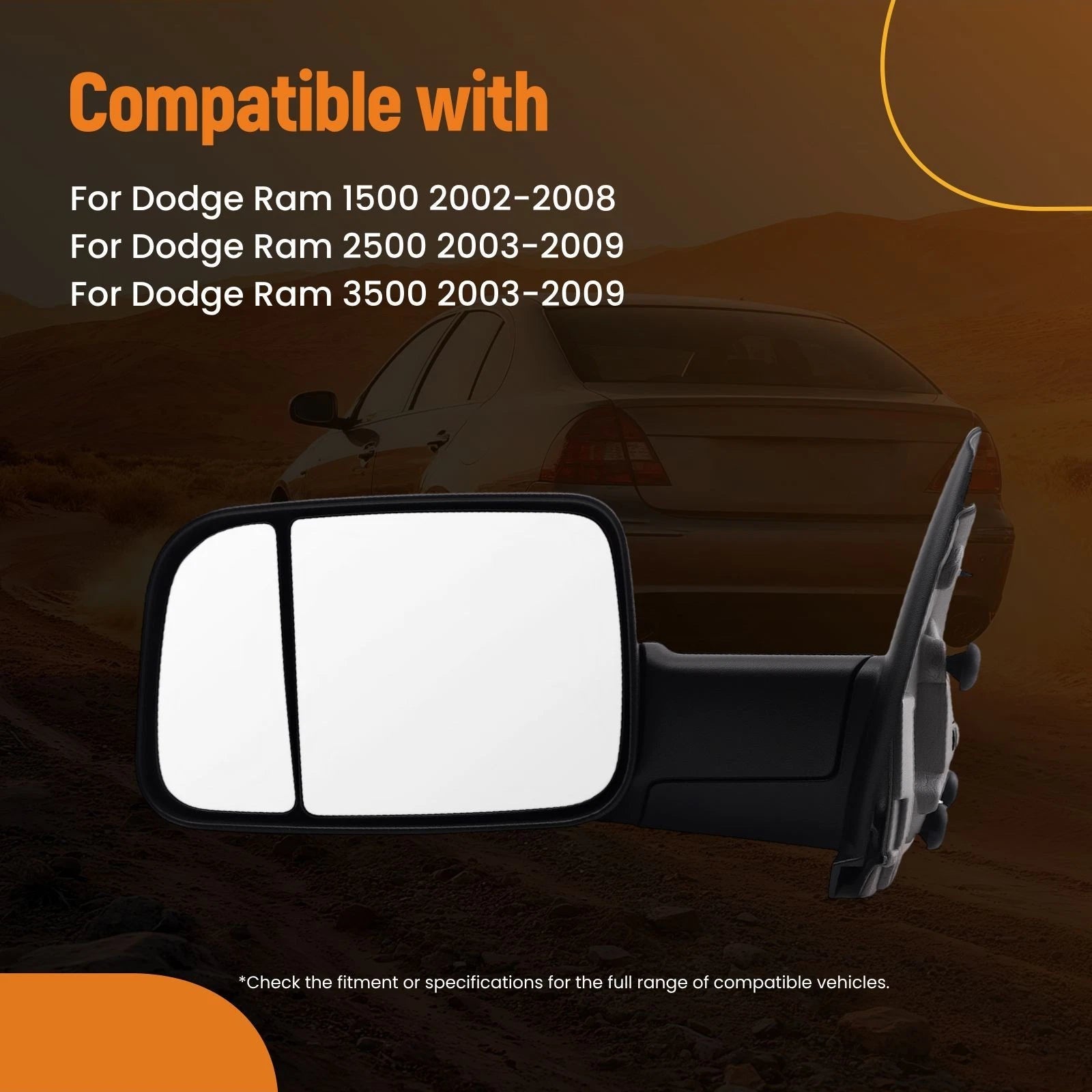 Heated Power Black ABS Side View Mirror for Dodge Ram 2500/3500 (2003–2009)