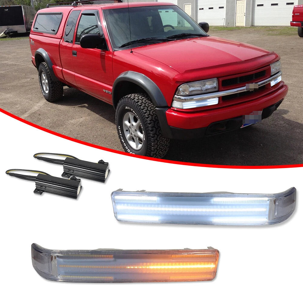 Clear Front Switchback LED Signal Lights for Chevy S10 Blazer GMC Sonoma (1998–2004)