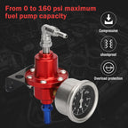 Adjustable Fuel Pressure Regulator Kit with Oil Gauge for Universal Fit (0-160 PSI)
