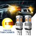 2X Yellow Amber LED Turn Signal Parking Light Bulbs for EOH (7440A 7440 w21w)