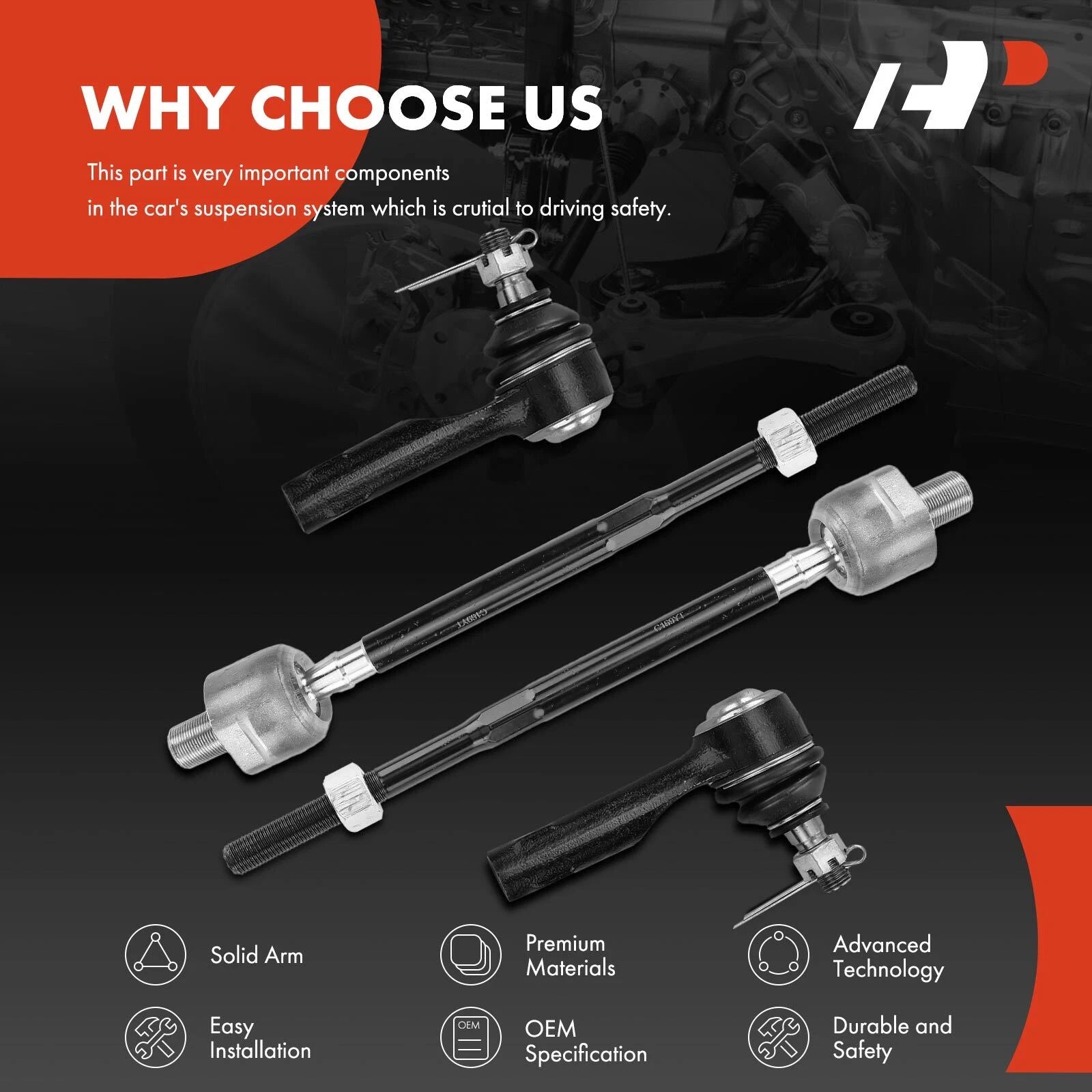 Set of 4 Inner & Outer Tie Rod Ends for Nissan Sentra 1986–1990 240SX