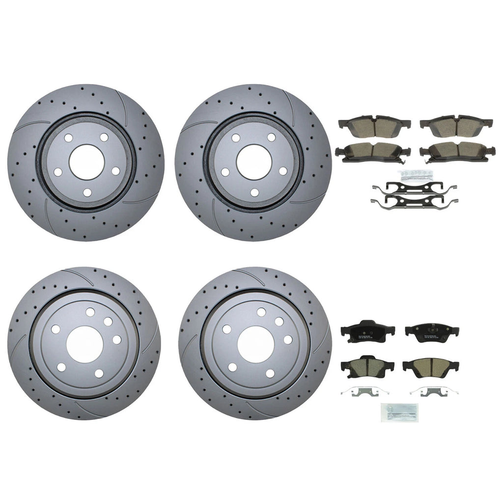 Front & Rear Brake Kit with Drilled Disc Rotors & Bosch Ceramic Pads for Dodge Jeep