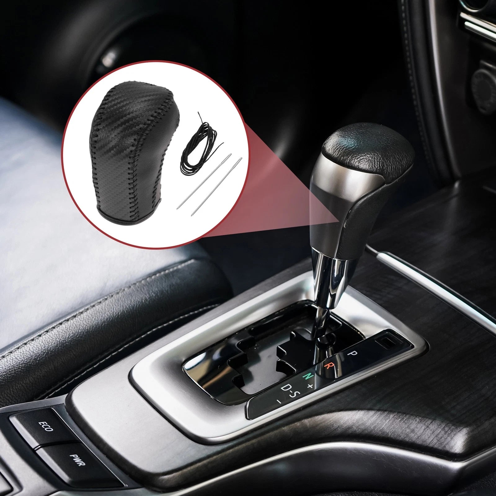 1 Pc Gear Shift Knob Cover for Hyundai Tucson (2015–2018) Black Faux Leather