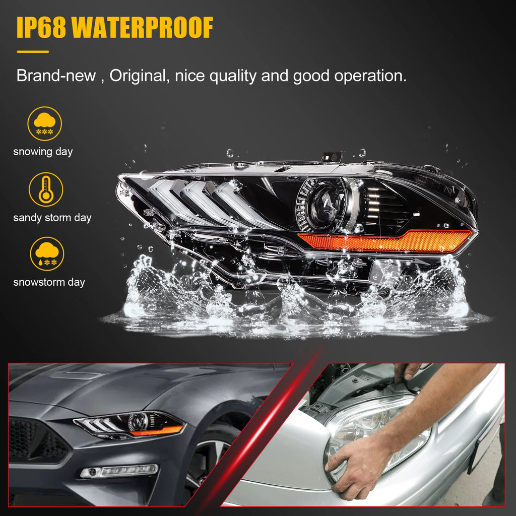 2X LED Projector Headlights for Ford Mustang (2018–2020)