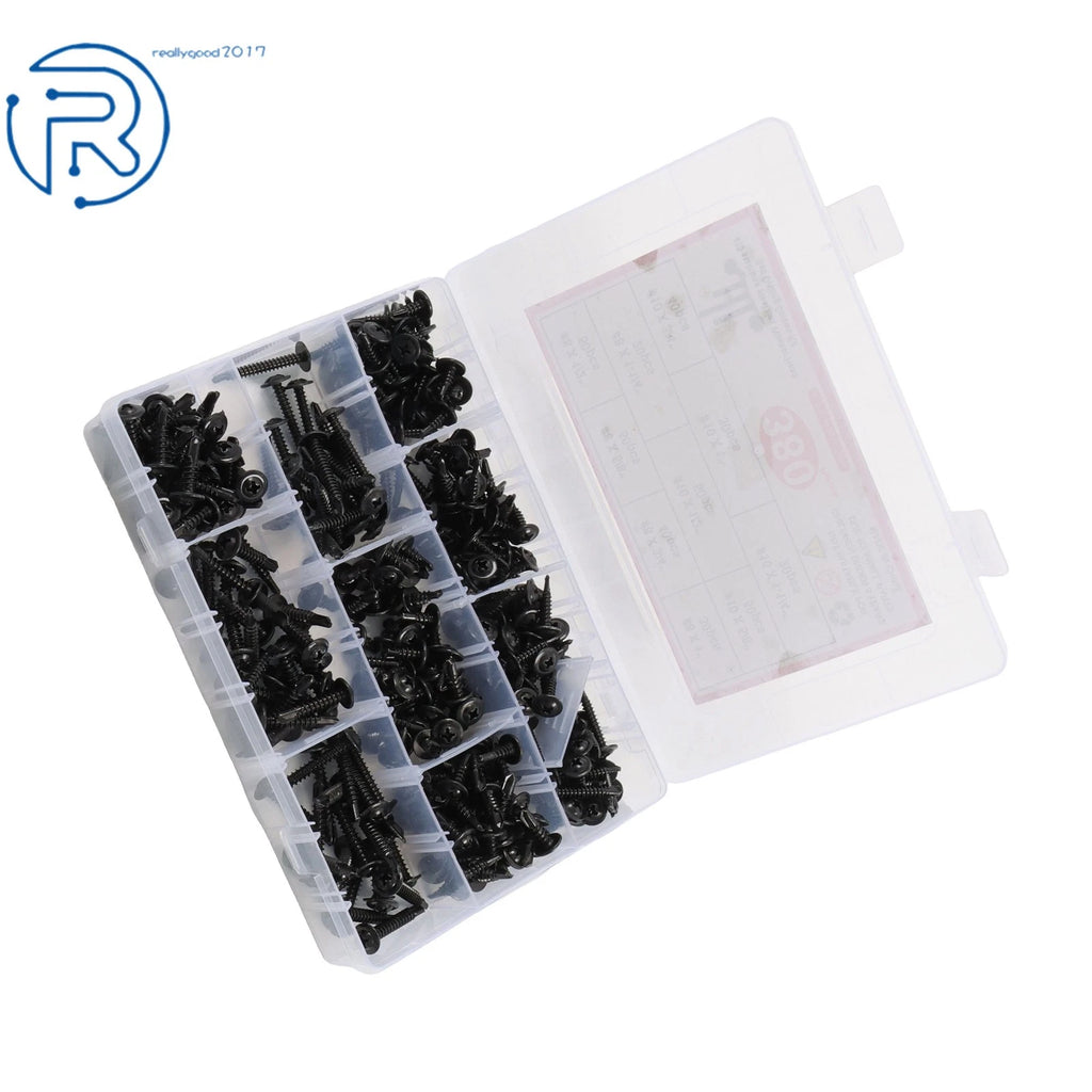 Set of 380 Stainless Steel Self-Tapping Screws Assortment Kit