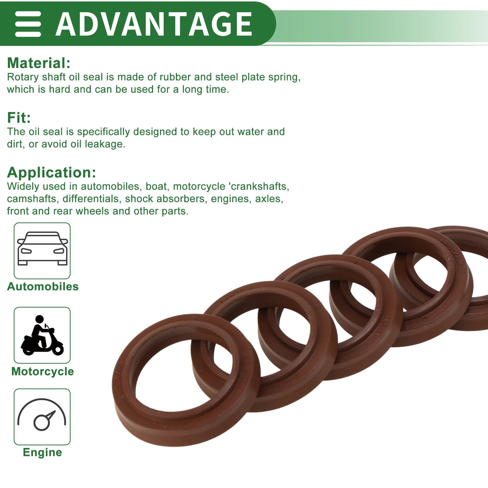 Set of 5 Oil Seal Rotary Shaft Seal FKM Rubber 22.4x30.4x4.5mm