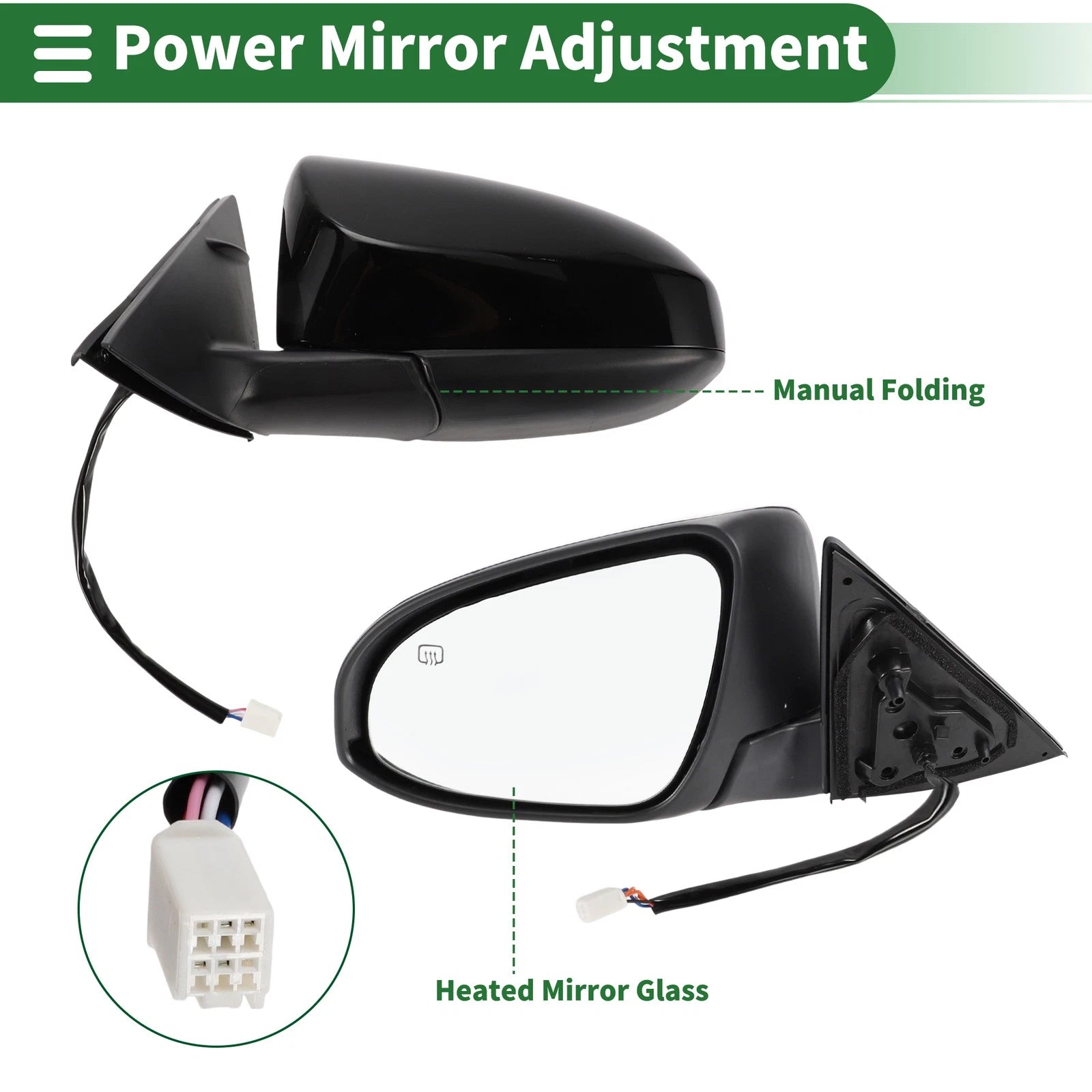 Left Side Door Mirror for Toyota Camry (2012–2014) Manual Folding Gloss Black