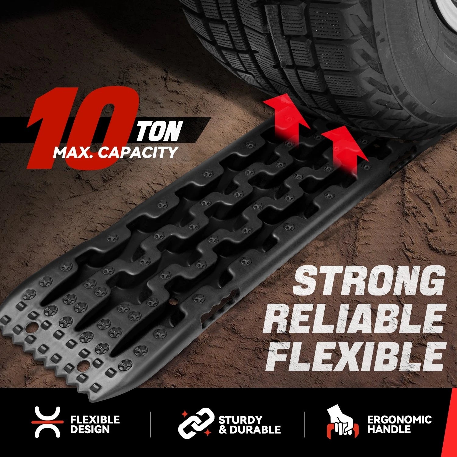 2X Black 41" Recovery Traction Tracks Boards for Off-Road Vehicles