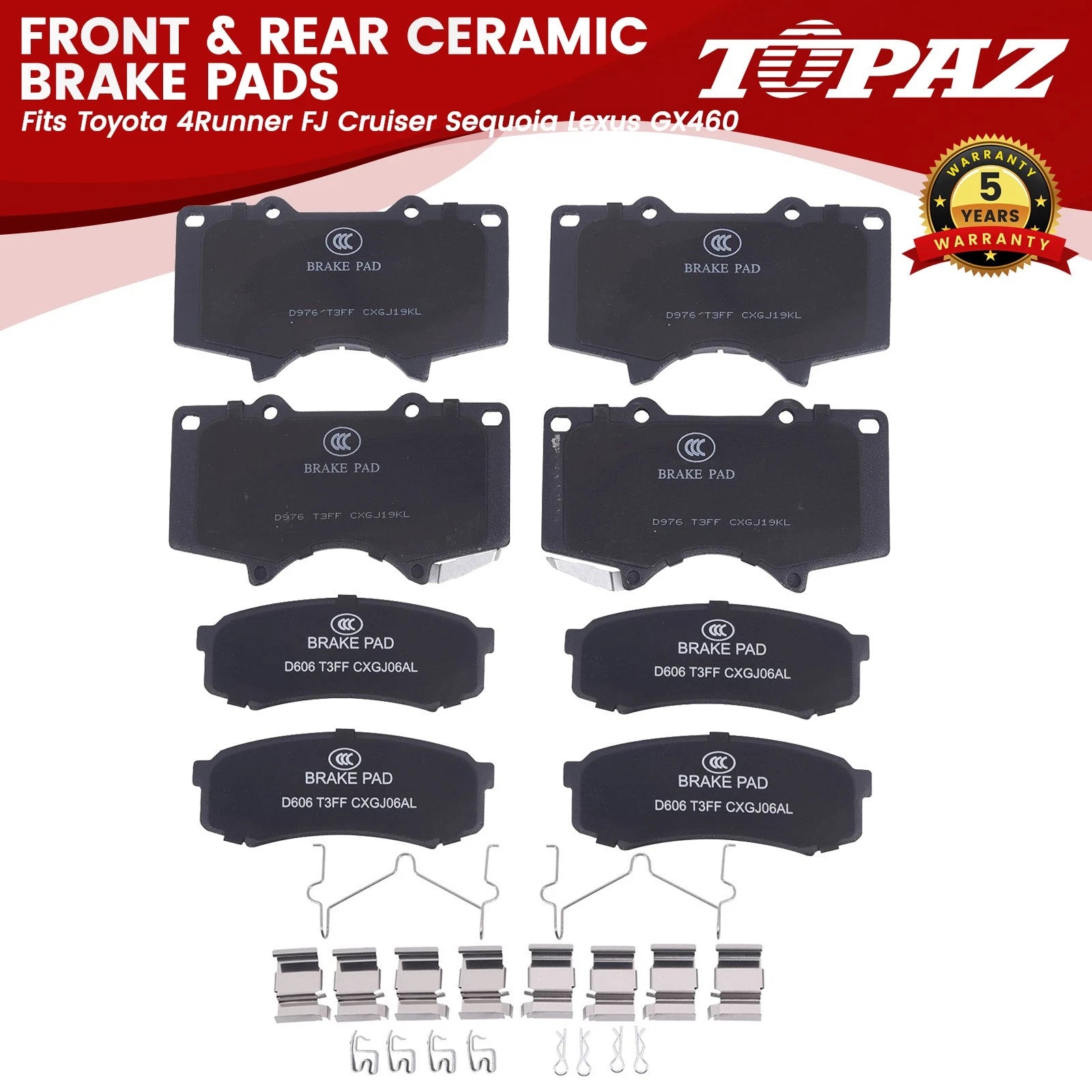 Set of 4 Ceramic Brake Pads for Toyota 4Runner FJ Cruiser Sequoia Lexus GX460 (2003–2023)