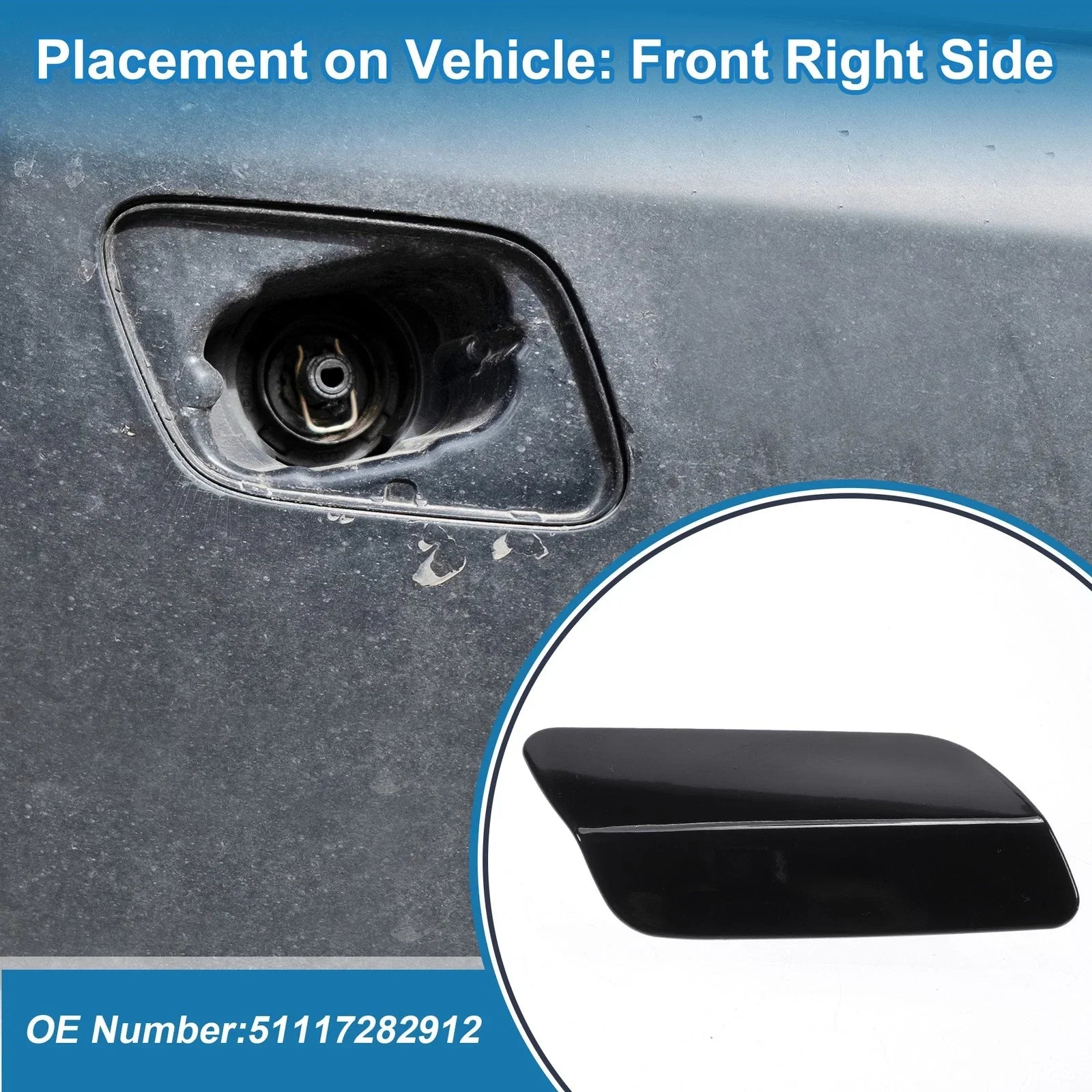 Washer Nozzle Cover Cap Front Right Side Bumper for BMW 640i Black