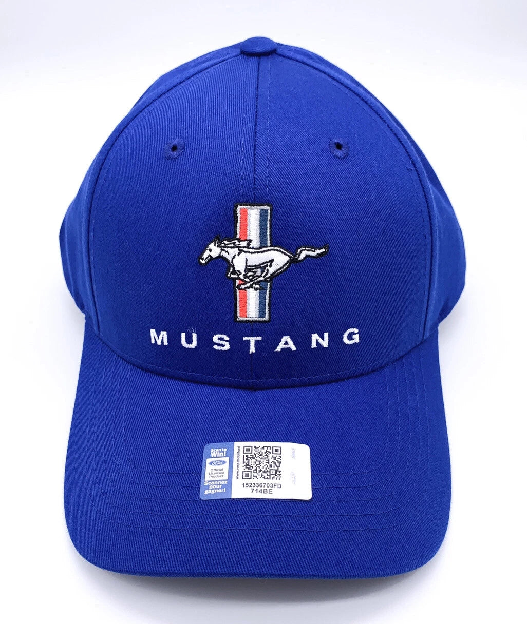 Hat Cap Front for Ford Mustang Pony Grille Emblem Blue with White Stitching (2020–2024)
