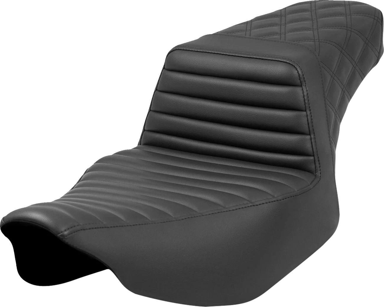SADDLEMEN Step-Up Seat for Harley FL (2014–2023) - Tuck-n'-Roll, Lattice Stitch, Black