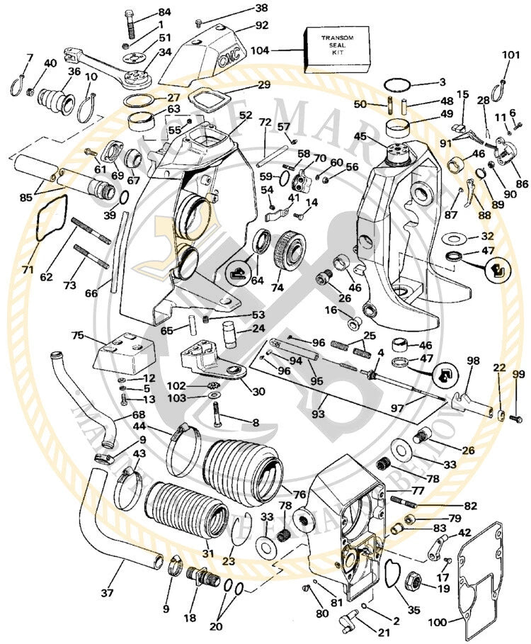Stern Drive Transom Bellow Seal Kit for OMC (3858631/3854270) w/Gimbal Bearing (3853807)