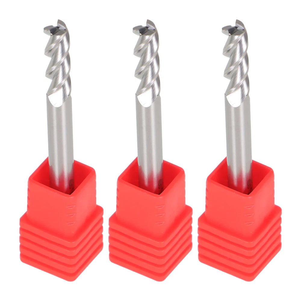 Set of 3 Carbide End Mills 3/16" 3 Flute 9/16" LOC 2" Length