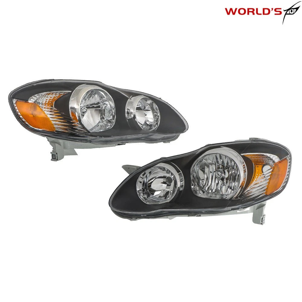 Set of 2 Halogen Black Headlight Assembly for Toyota Corolla (2003–2008)