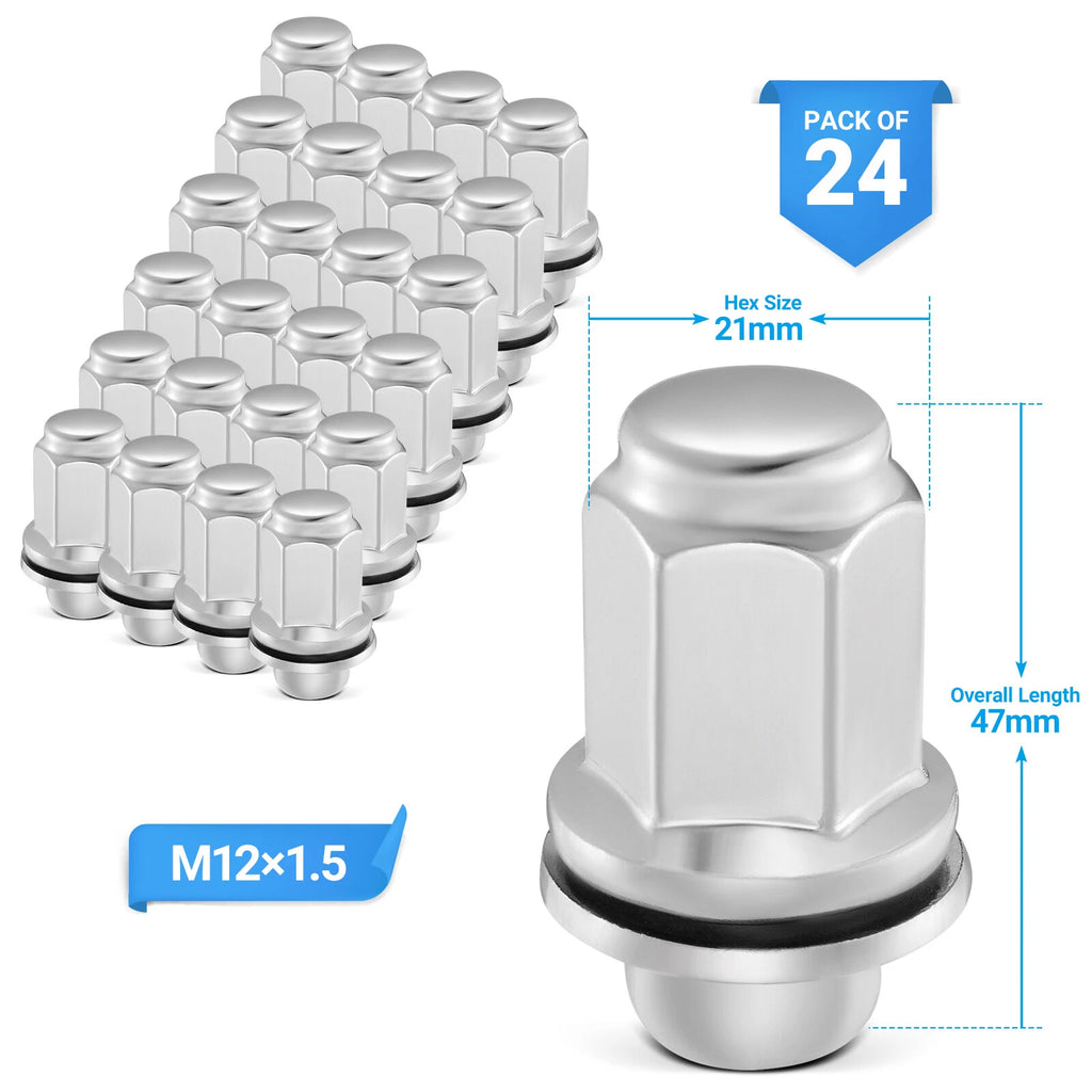 Chrome Lug Nuts 24pcs for Toyota Tundra Sequoia Lexus GX460 (2015–2024)