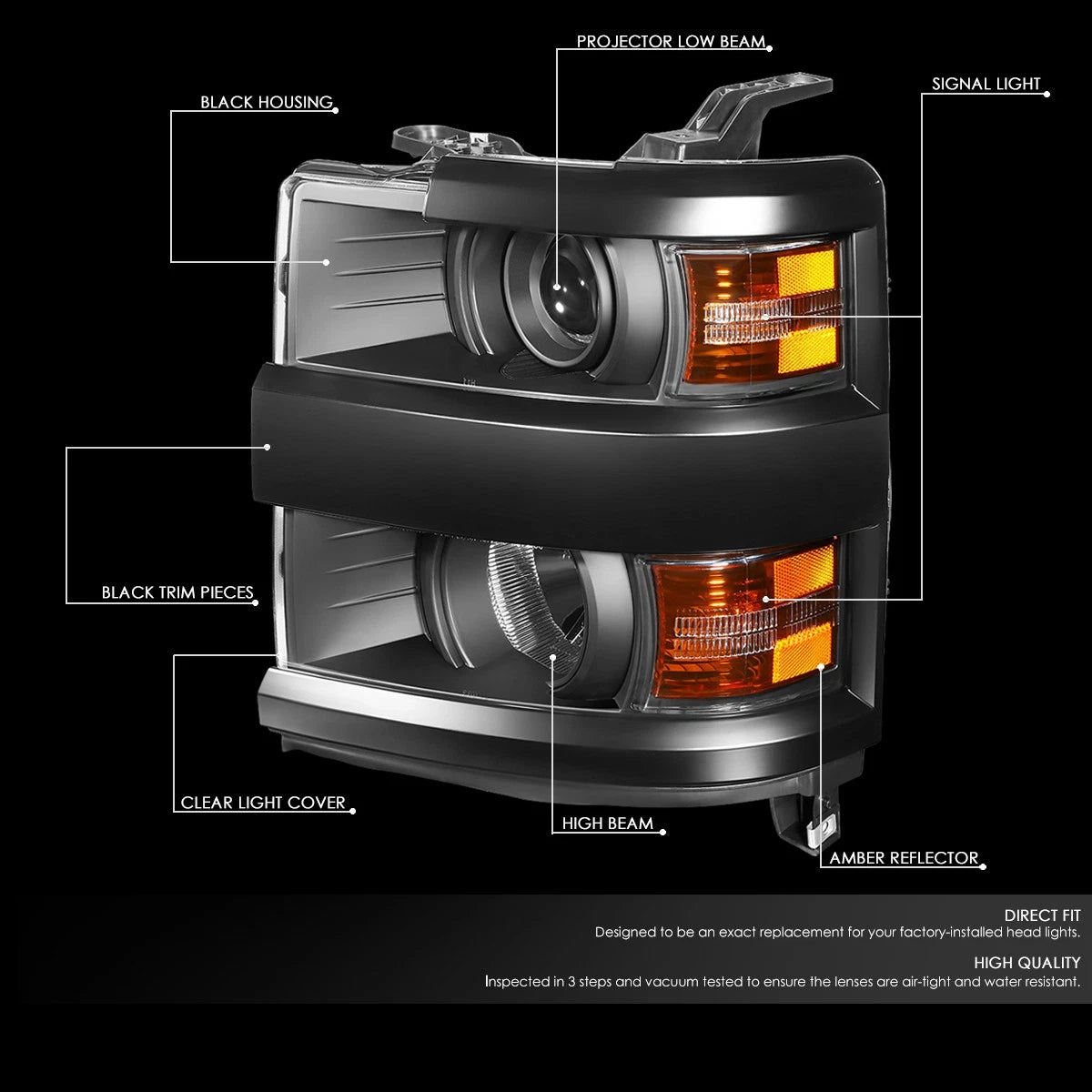 Projector Headlight Lamp for Chevy Silverado 2500HD 3500HD (2015–2019)