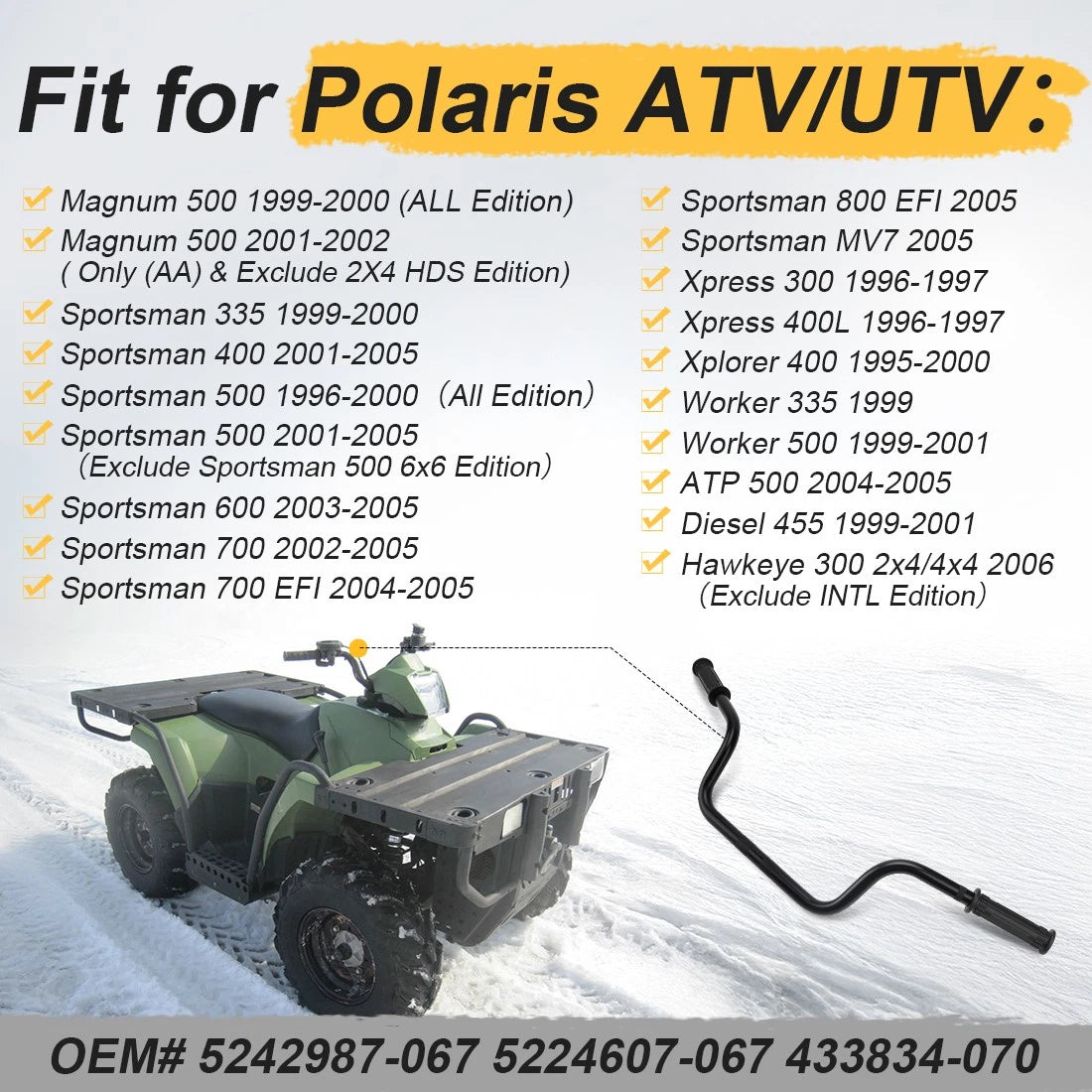 Heavy Duty Handlebar w/Grips for Polaris Xpress 300 400L Xplorer 400 (1995–2000)