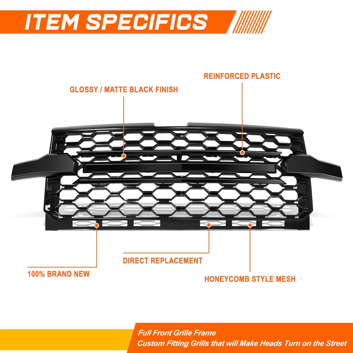 Front Bumper Grille for Chevy Silverado 1500 LTD WT Custom Trail Boss (2019–2022)