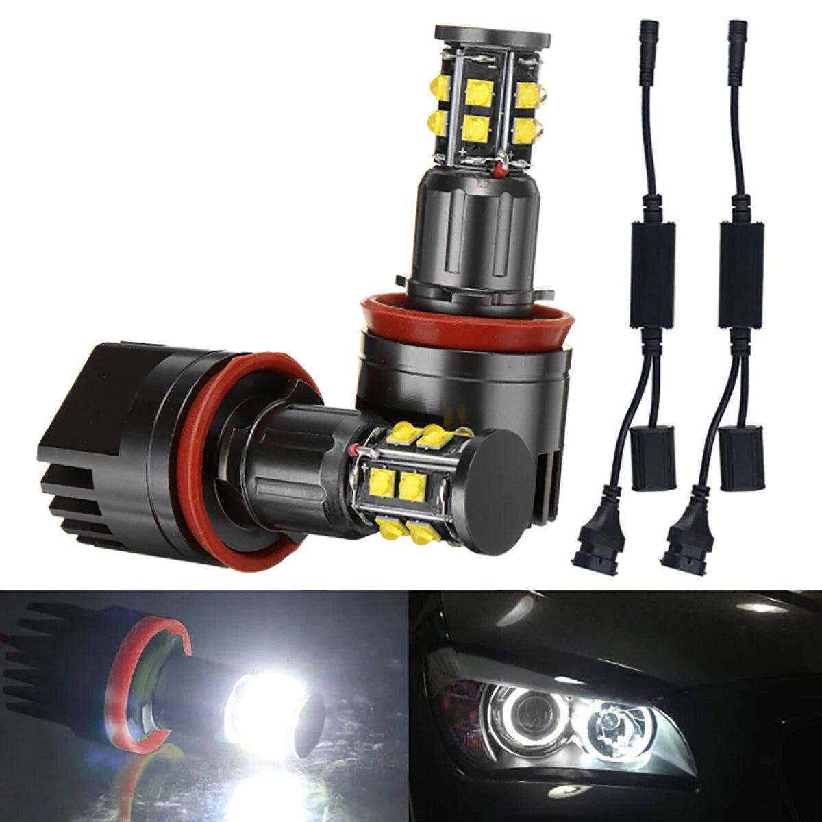 240W H8 LED Angel Eyes Halo Ring Bulbs for BMW E60 E61 E63 E90 E91 (2001–2010)