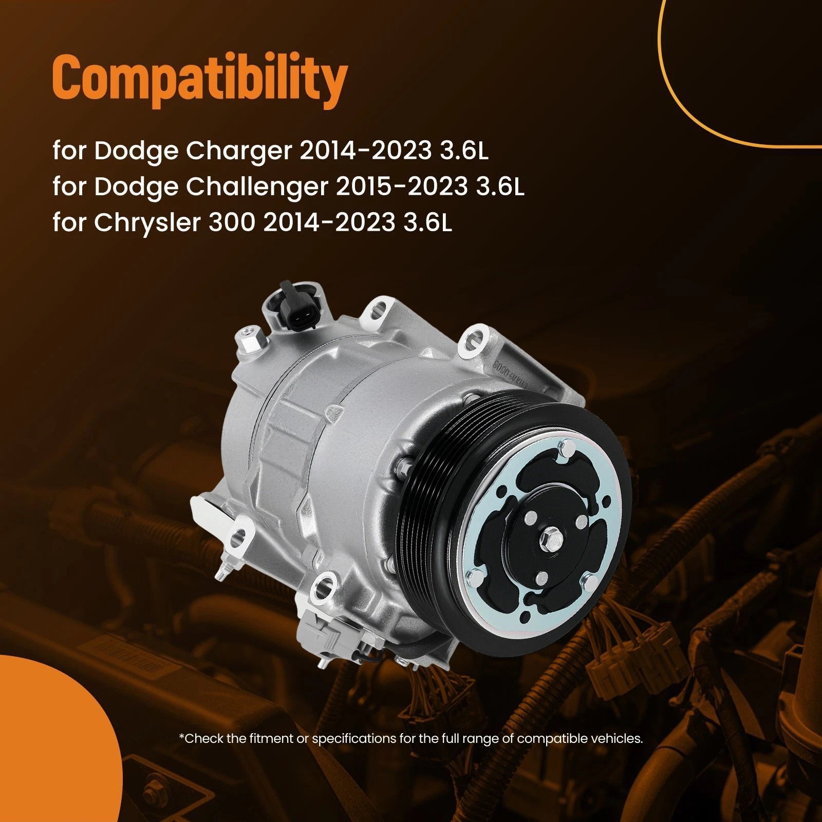 A/C Air Compressor Assembly for Dodge Charger 3.6L (2014–2023) 68160395AC