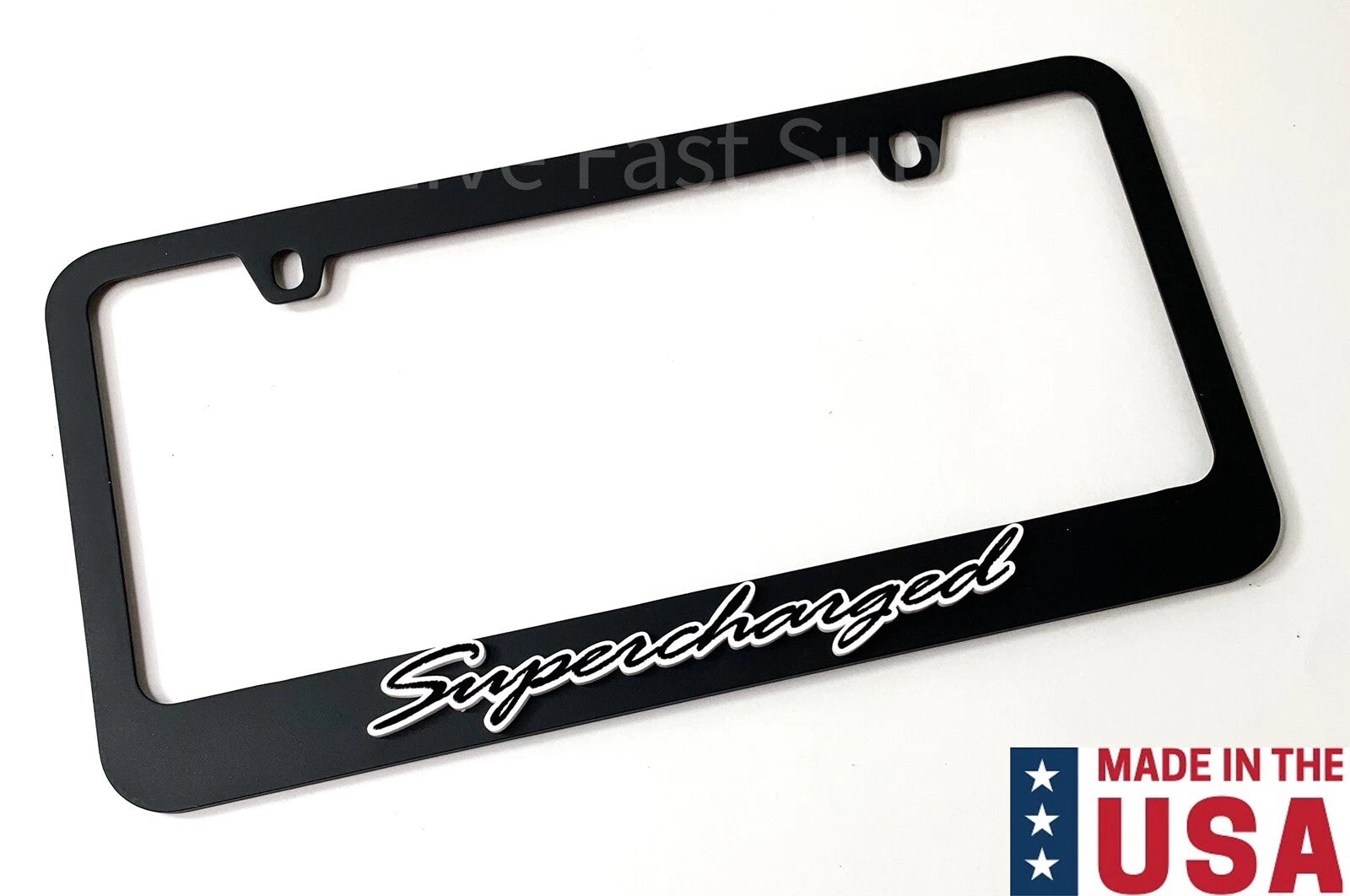 Matte Black Premium License Plate Frame with White Outline for Universal Fit (—–—)