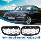 Front Hood Bumper Grille for BMW 335d 328i 335i xDrive Silver Tone Pair