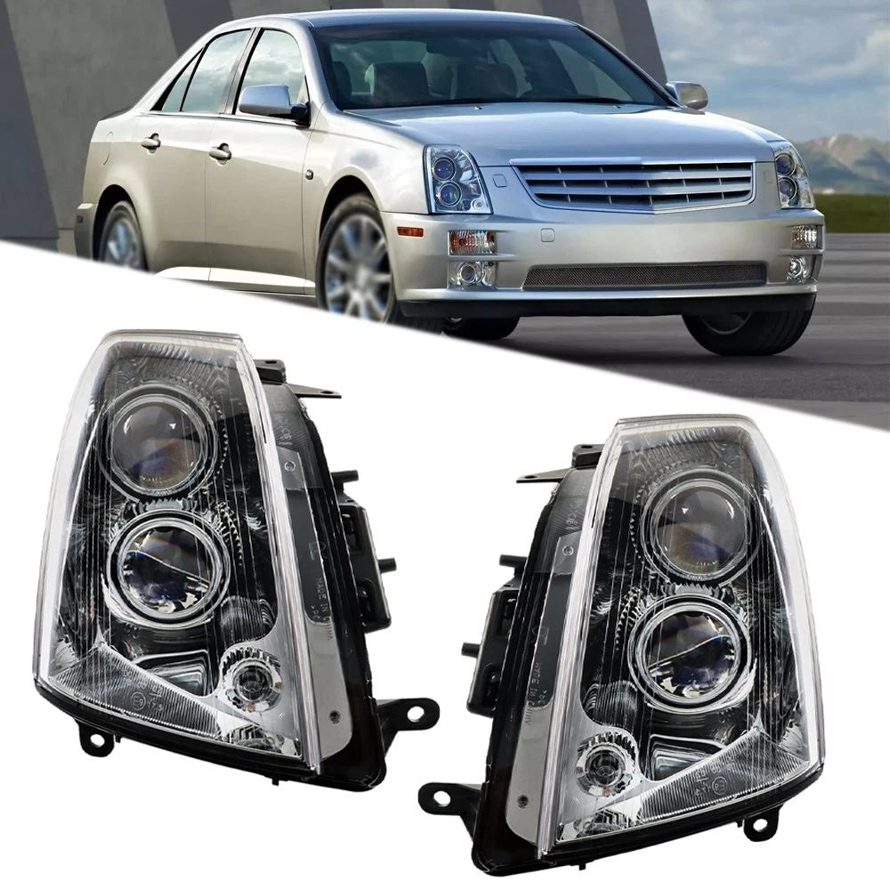 Set of 2 Headlights for Cadillac STS (2005–2011) Black Housing Clear