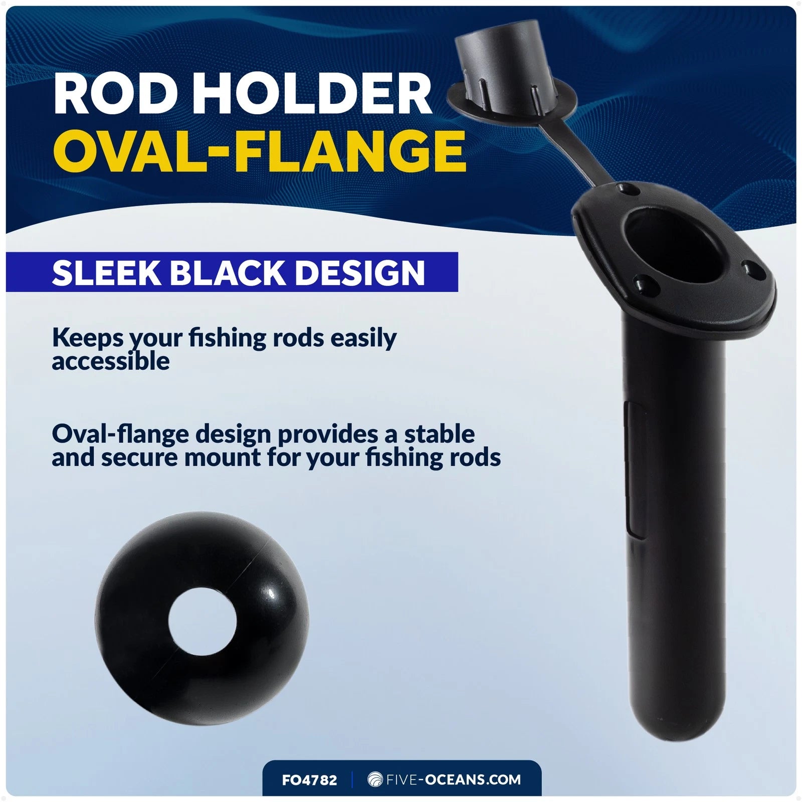Fishing Rod Holder for Boat – Oval Flange & PVC Cap (Universal Fit)