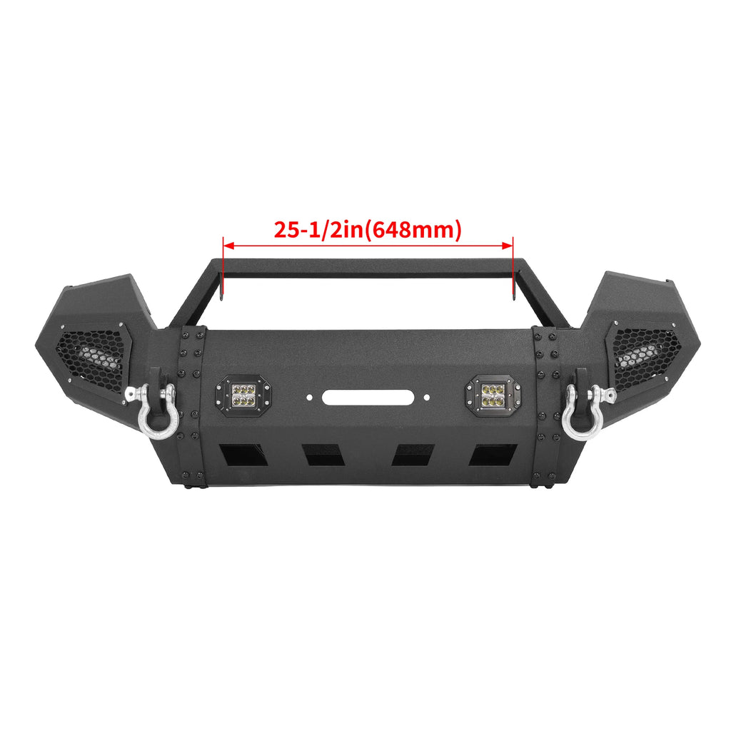 Black Steel Front Bumper with Winch Plate & LED Lights for Toyota Tacoma (2016–2023)