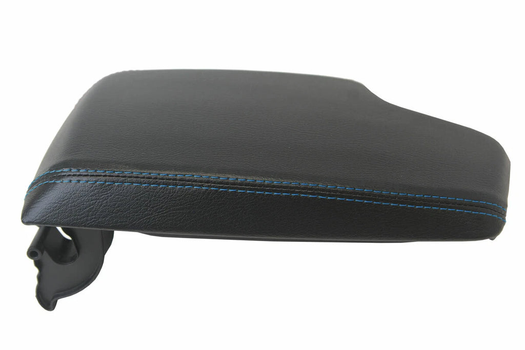 Leather Console Lid Armrest Cover for BMW F30 (2014–2018) Black Blue Stitch