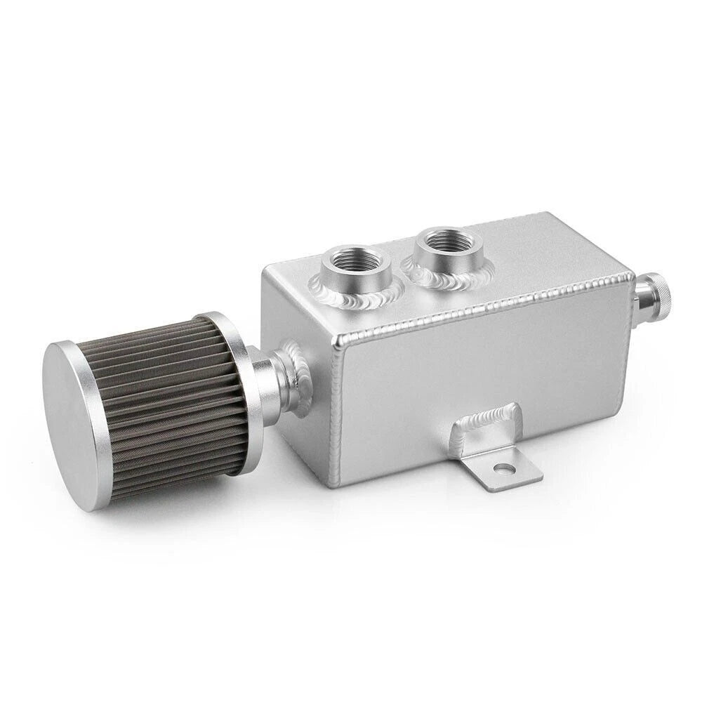 1L Aluminum Oil Catch Can Tank with Breather Baffled Filter Drain Tap