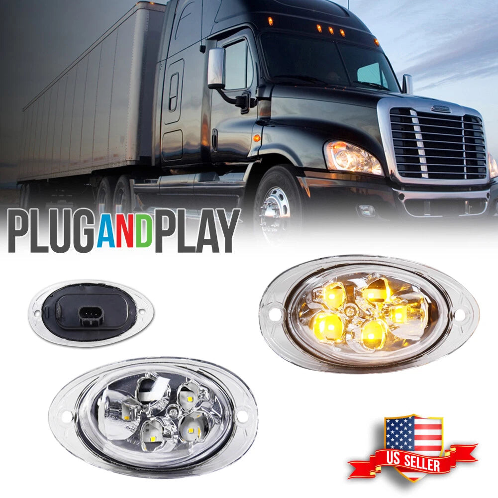 2PC Clear Amber LED Cab Side Marker Light for Freightliner Cascadia (2008–2017)