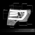 3D LED DRL Tube Bar Projector Headlight for Ford F150 (2009–2014) Chrome