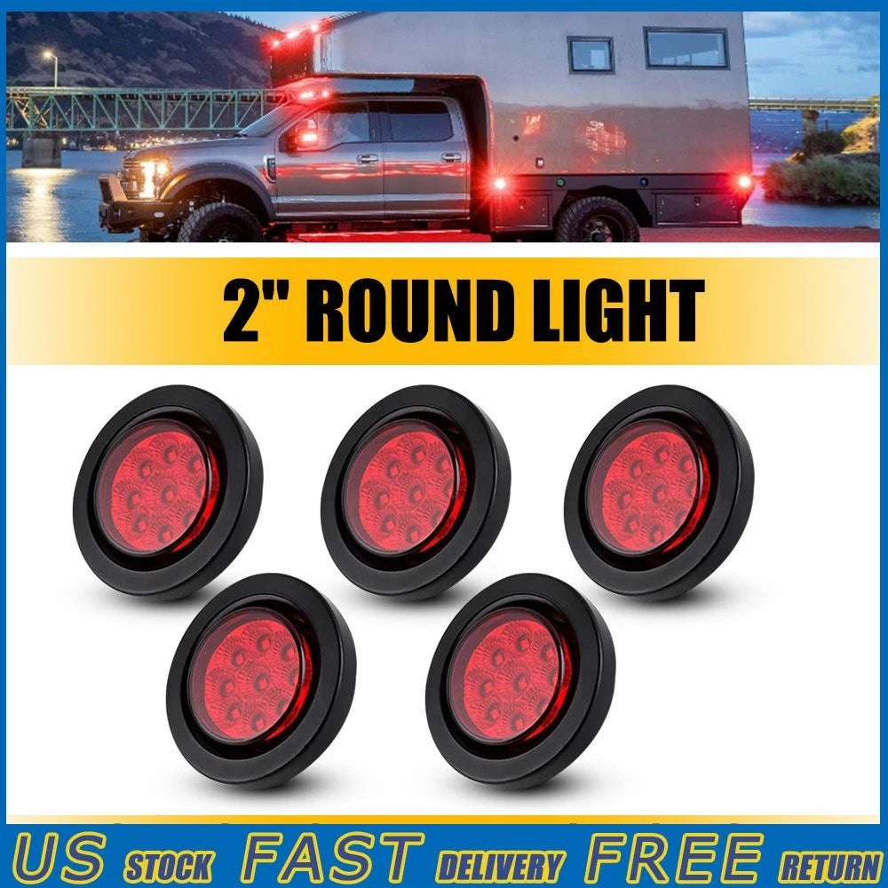 5pc 2 Inch DOT Round Red LED Trailer Side Marker Lights for Truck V