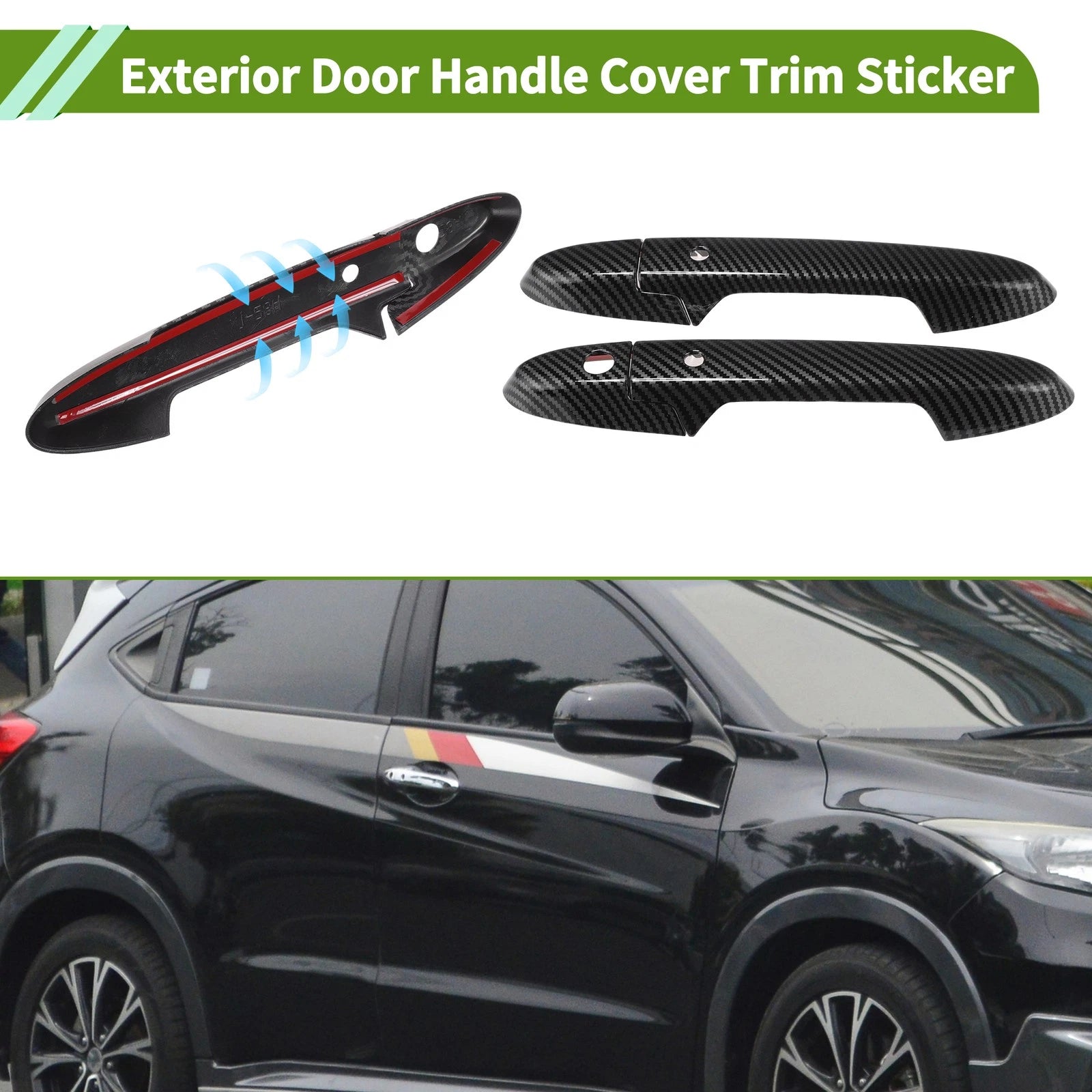 Exterior Door Handle Cover Trim for Honda HR-V (2016–2020) Carbon Fiber Black