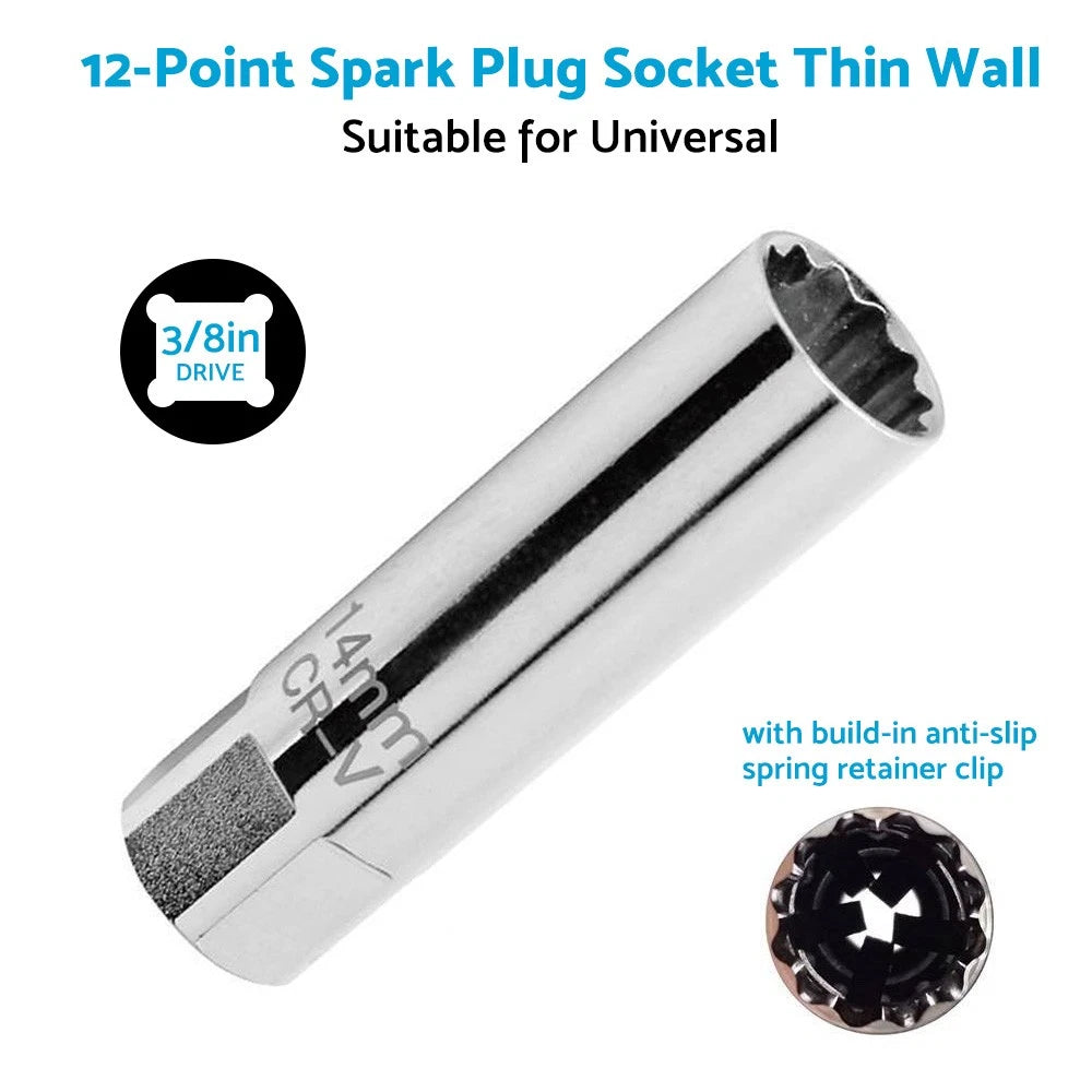 14mm Spark Plug Socket for Auto Car (12 Point, Deep Thin Wall, 3/8" Drive)